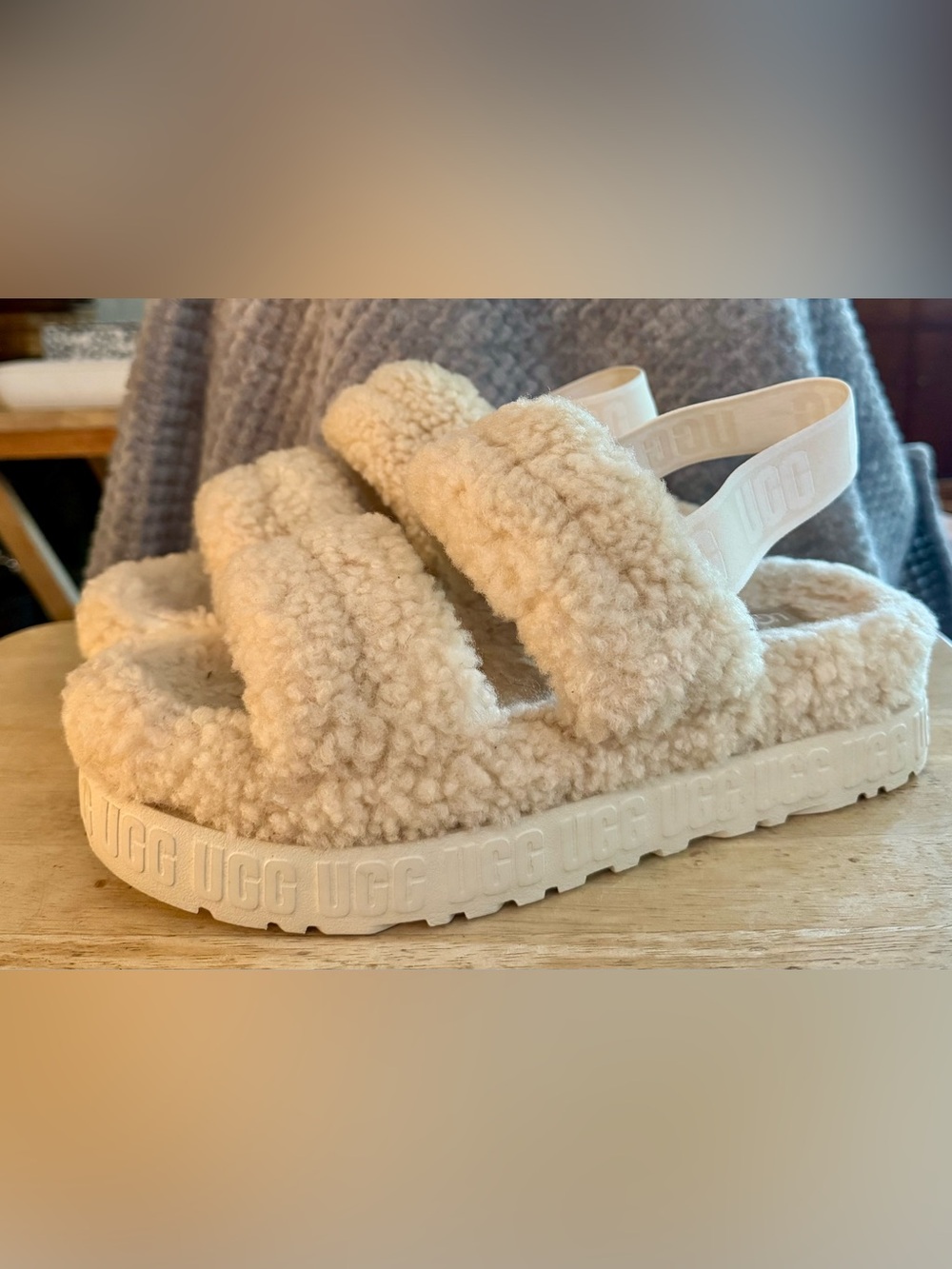 UGG Kids Plush Shearling Slide in Creamy White